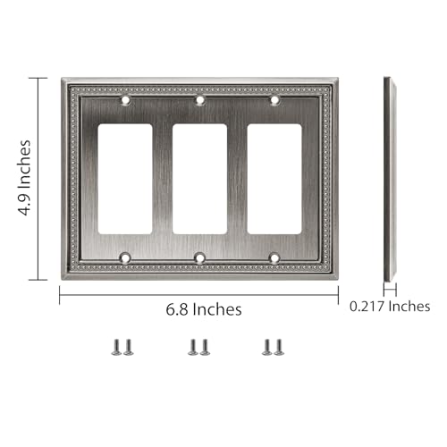 Image of Henne Bery Sunken Pearls Heavy Duty Decorative Wall Plate Switch Plate Outlet Cover (Triple Decorator, Heirloom Silver)