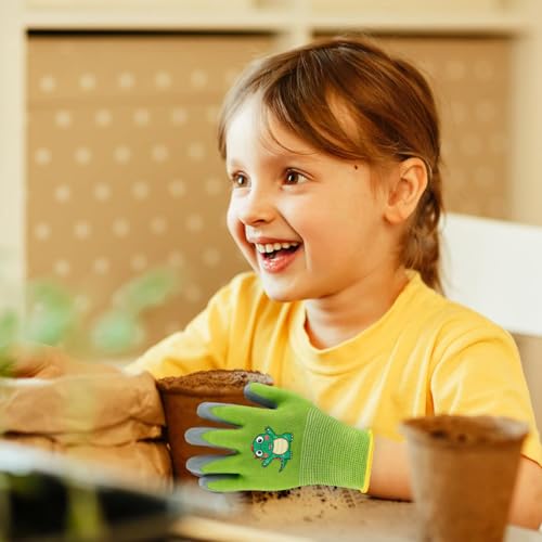 Image of Kids Gardening Gloves, Rubber Coated Non-Slip Yard Work Gloves for Boys & Girls, Protective Garden Gloves for Digging, Outdoor Play, Field Trips (Ages 5-10) (Green)