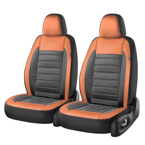 Image of Coverado Car Seat Covers Front Seat, Luxury Leather Car Seat Protector, Automotive Front Mesh Seat Covers, Orange&Black Seat Cushion for SUV Sedan Truck