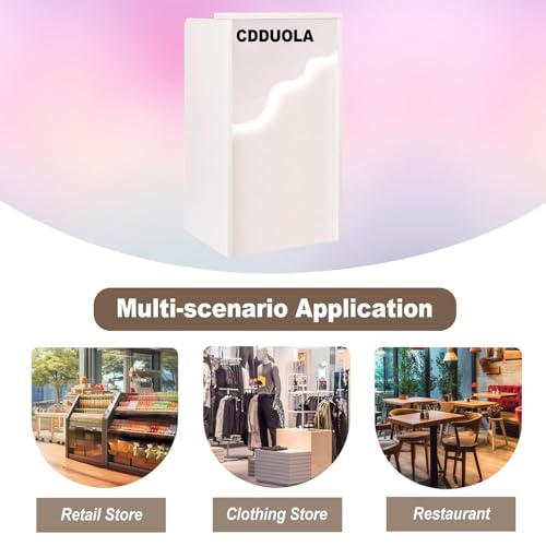 CDDUOLA Kleiner Empfangstresen mit LED-Licht, Moderne Theke mit abschließbarer Schublade, weißer Kassentresen für Bekleidungsgeschäft Lobby Schönheitssalon (weiß, 60x40x96cm)