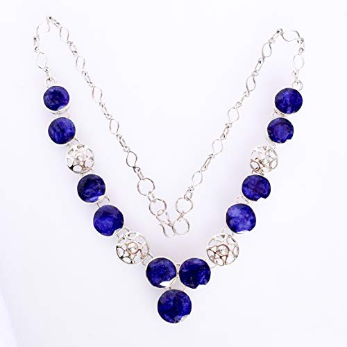 Collar de plata de ley 925 con zafiro azul corindón FSJ-5529 para mujer 3
