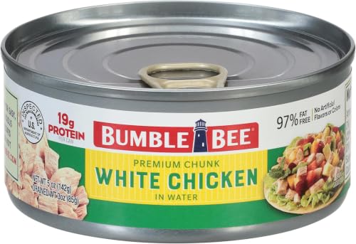Bumble Bee Premium White Chicken, Chunk in Water, 5 oz Can - 19g Protein per Serving - Gluten Free, Keto Friendly - Great for Snack, Lunch or Dinner Recipes (Pack of 5)