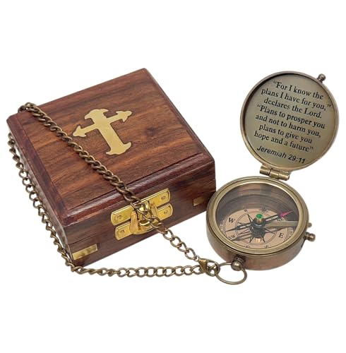 Brújula de latón con caja de madera para regalo miniatura 5