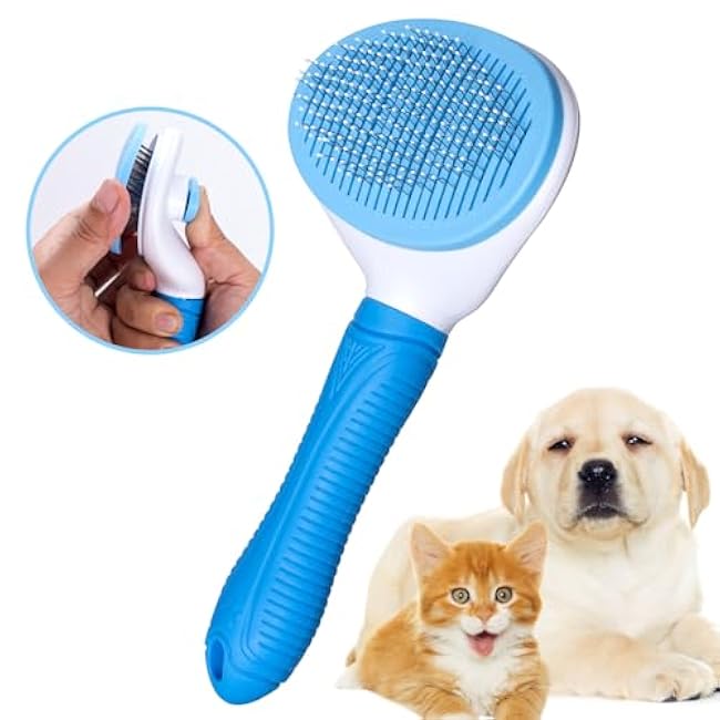 Self Cleaning Slicker Brush for Pet Grooming - Removes Loose Undercoat and Sheds, Suitable for Long and Short Hair Cats and Dogs, with Massaging Bristles-HKexDuS3