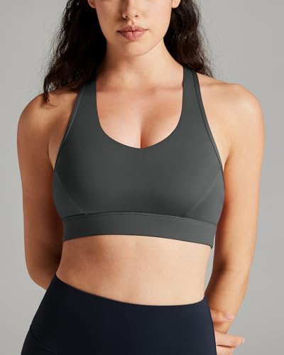 Image of QUEENIEKE BareFlow Women's Sports Bras with Phone Pocket Medium Impact Padded Racerback Workout Gym Crop Top Running Yoga Bra