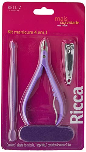Kit Manicure 4 em 1 com Estojo, Ricca, Rosa/Roxo