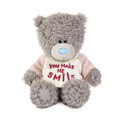 Me to You Tatty Teddy Plush 10cm-High Bear Wearing Cute You Make Me Smile T-Shirt - Official Collection Grey Pink