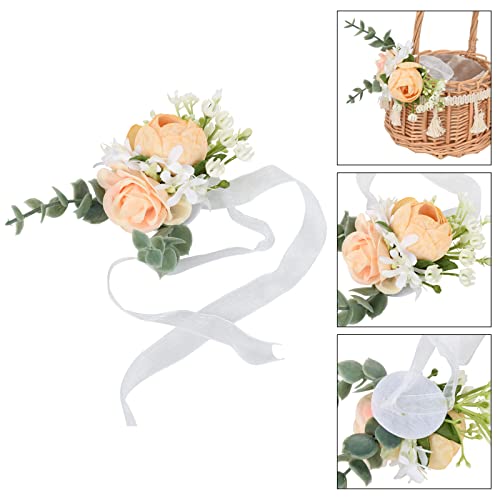 Modudy 2Pack Flower Girl Baskets,Flowers Bouquet Silk Petals White Ribbon For Wedding,Woven Storage Basket With Handle,Rustic Decorative Flower Basket,Yellow, Z451Yxt25W7Q157 #TOP3