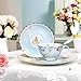 Bone China Cup and Saucer Set with Spoon, Vintage Rose Pattern Coffee Cup Set for Women Mom (7 Ounces)
