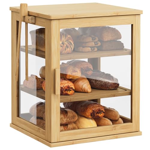 WOWLIVE Bamboo Bread Box for Kitchen Countertop, Large 3 Layers