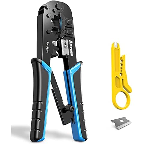 AMPCOM RJ45 Crimping Tool, 8P/6P-RJ11, RJ12 Crimper Cutter Stripper AM-568R Cover
