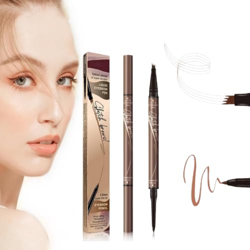 2 in 1 Eyebrow Pencil, 2025 NEW Magic Eyebrow Tattoo Pencil 4 Fork Tip, Waterproof Eyebrow Pen Microblading Eyebrow Pencil Natural Fine Stroke Eyebrow Pen (Light Brown)