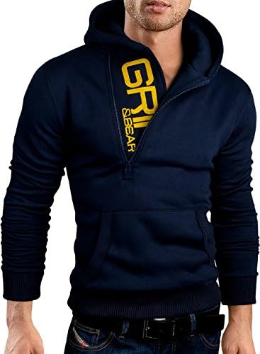 Grin&Bear GEC017 hoodie voor heren met geprägd logo, Donkerblauw, L Grin&Bear GEC017 hoodie voor heren met geprägd logo, Donkerblauw, L