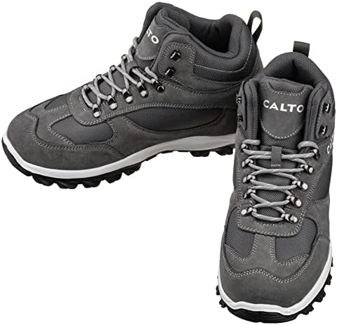 CALTO Men's Invisible Height Increasing Elevator Shoes - Grey Leather Lightweight Lace-up Hiker Style Fashion Sneakers - 3.2 Inches Taller - S3502 - Size 11 D(M) US | Image 3