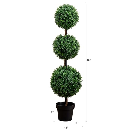 Image of Nearly Natural 4ft. Artificial Triple Ball Boxwood Topiary Tree (Indoor /Outdoor)