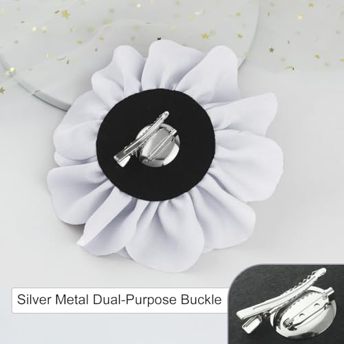 Image of 6.3 inch Large Rose Flower Brooches and Pins for Women - Flower Brooch, Hair Clips for Women & Rose Hair Clip | Fashion Accessories for Dresses, Hats, Clothes & Lapel Wear - Silver Grey