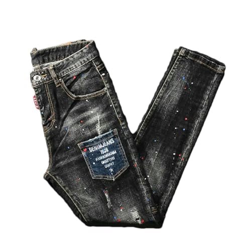 Street Men Jeans Retro Slim Fit Ripped Mens Pocket Trousers Spliced Hip Hop Vintage Denim Pants