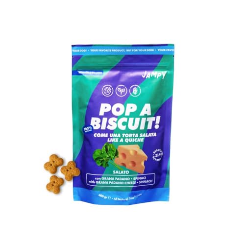 Jampy Biscotti per Cani Naturali Ipocalorici 5.5kcal. Snack Vegetali con Grana Padano e Spinaci. Premietti Digeribili Senza Additivi. Per Tutte Taglie - 300g