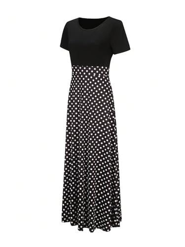Milumia Women's Short Sleeve Polka Dots Maxi Dress Round Neck A line Long Dresses3