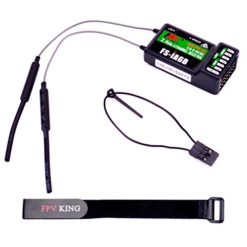 FPVKing Flysky FS-iA6B Receiver 6-Channel 2.4G 6CH i-BUS PPM Receiver with Antenna Compatible FS-i4 FS-i6 FS-i10 FS-GT2E FS-GT2G with 250mm Lipo Battery Strap