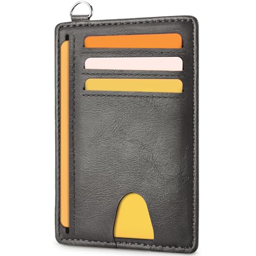 Image of Mayski Slim Wallet, Credit Card Holder for Women, Minimalist Front Pocket RFID Blocking Card Cases, Small Wallet Women Men(Oiled Wax Grey)