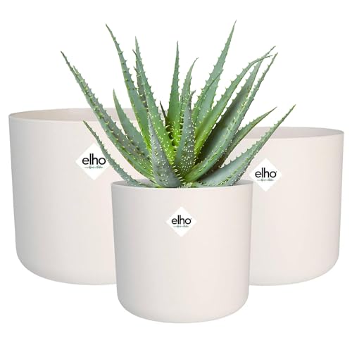 elho B.for Soft Round Plant Pots - Flower Pots Indoor - 100% Recycled Plastic - Set of 3 - Ø 14, 16, 18 cm - White/White