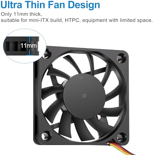 GDSTIME 60mm 12V Fan 3 Pin, Ultra-Thin 60x60x10mm DC Brushless Computer Case Cooling Fan for NAS, DVR, 3D Printer Power Supply, Mini ITX Build, CPU Coolers (2 Pack)