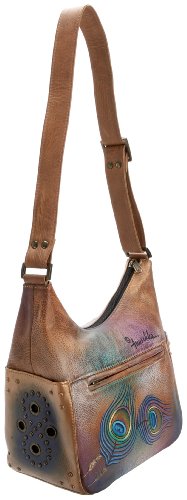 Image of Anuschka Women's Genuine Leather Shoulder Bag | Hand Painted Original Artwork | Classic Hobo With Studded Side Pockets | Genuine Leather