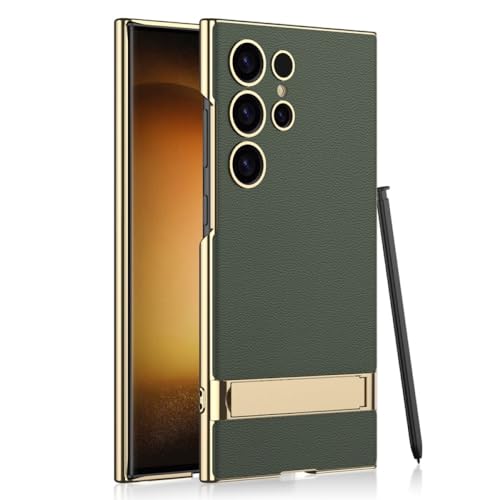 Coque Samsung S23 Ultra en cuir vert avec support et protection caméra