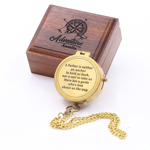 Product Image of the Antique Nautical Compass with Engraved Quote – Vintage Magnetic Directional Compass in Wooden Adventure Box – Gift for Dad from Son or Daughter | Baptism, Birthday, or Special Occasion Keepsake