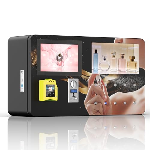 Image of Perfume Vending Machine 10.1 Inch Touch Screen Fragrance Dispenser with Automatic Spray Nozzle, Coin /Credit Card Payment Supported, Commercial Scent Machine for Malls, Hotels, 24H Stores (5x120ml Cap)