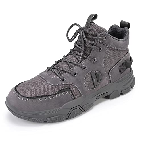 Fefoe Hiking Boots Men Lightweight Breathable Outdoor Trekking And Trail Shoes Non-Slip Leather High Cut Sneakers Casual Walking Shoes Grey Size 8 #TOP29