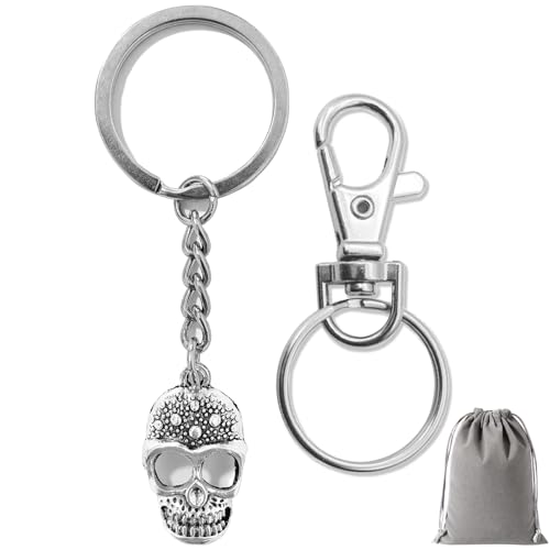 Porte-clés crâne Cadeau pour Hommes Femmes - 1 pièces Porte-clés en métal rétro en forme de crâne, Accessoire DIY créatif et cool gothique, Cadeau...