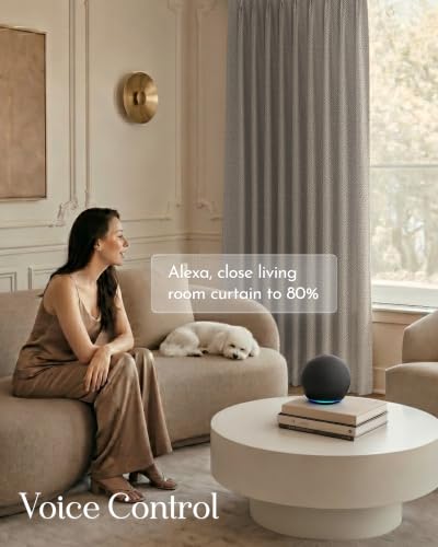 Image of Graywind Motorized Curtains with Track, Room Darkening Smart Curtains, Rechargeable Curtains Compatible with Alexa & Remote Control for Large Windows, Custom Drapes Up to 220 inch, Manner (Brown)