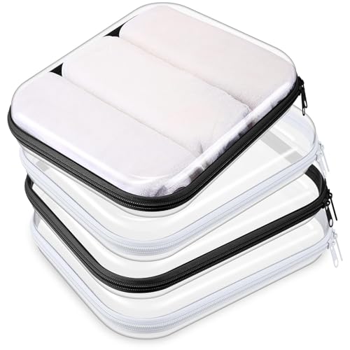 Image of Hoolerry 4 Pcs Hard Clear Zipper Case Makeup Bags Plastic Zipper Pouch Transparent Storage Box Containers for Cosmetics, Snacks, Building Blocks, Puzzles(Clear,9.8 x 7.9 x 2 in,Black and White)