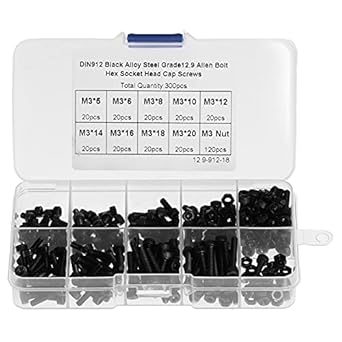 Ketsicart M3 Screws Assortment, DIN912 Alloy Steel High Strength 300Pcs Hex Bolts Kit with Storage Box for Mold Assembly for Hydraulic Equipment