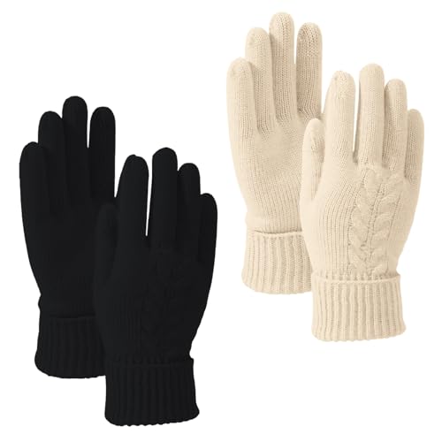 OYIWINMI handschuhe damen winter, 2 Paar, touchscreen, fleece gefüttert, warm, gestrickt, weich, elastisch, geschenke für frauen, ideal für kaltes Wetter und Alltag