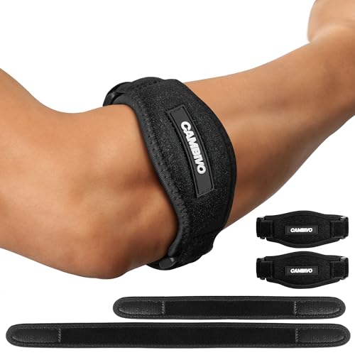 Image of CAMBIVO 2 Pack Tennis & Golfer's Elbow Brace, Counterforce Compression | Dual Adjustable Strap, Honeycomb Terry Lining, Breathable, Low-Profile Buckle, Forearm Support, for Tendonitis, Gym, Typing