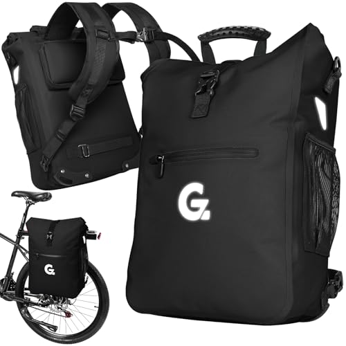 GUOOTU 3in1 Fahrradtasche für Gepäckträger Fahrradtasche Rucksack 28L Gepäckträgertasche wasserdichte & Reflektierende Fahrradtasche - Mit 15.6 Laptopfach (Schwarz)