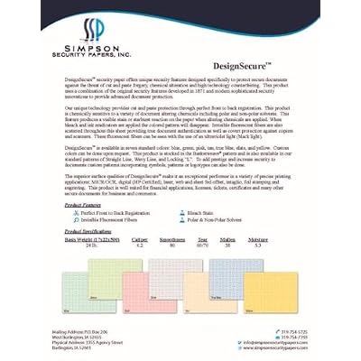 8.5 x 11 Simpson Security Papers DesignSecure Basketweave True Blue 24# Security Paper, 500 Sheets