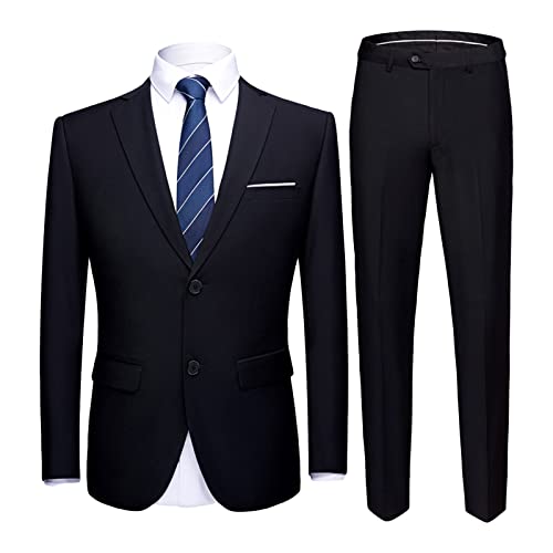 Men's One Button 2 Piece Suits Solid Formal Wedding Tux Blazer & Pants Casual Daily Party Dress Suit Jacket Set (Black 2,6X-Large)
