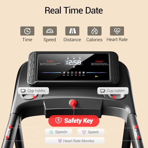 Image of UMAY Rehab Treadmill with Extended Handrails for Safety & Balance, 0.1 MPH Low-Speed Increment Running Machine with Pulse Sensors, Auto-Folding Home Recovery Treadmill 300 LBS Weight Capacity