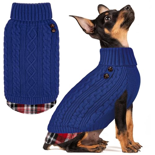 Image of KYEESE Dog Sweater for Small Dogs Turtleneck Thick Knit Pullover | Stretchy Fit, Lightweight & Warm, Cozy Knit Comfort, Classic Plaid Design, Gentle on Sensitive Skin, Winter Daily Wear
