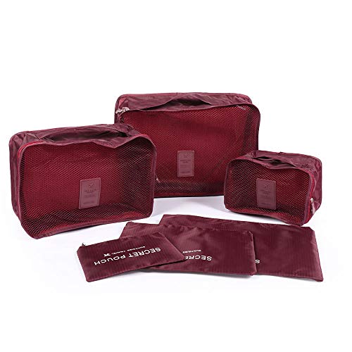 Preisvergleich Produktbild Nopera Tragbarer Koffer, Kosmetik, Schuhe, Unterwäsche, Kleidung, Organizer, Reise, Aufbewahrungstasche weinrot