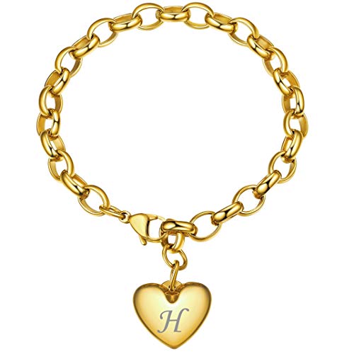 GOLDCHIC JEWELRY Initial H Charm Bracelets 18K Gold Plated Heart 26 Letters Alphabet Bracelet for Women Adjustable 155-220mm,Initial Bracelet, BFF Bracelet (with Gift Box)