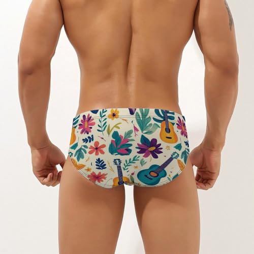 Tropical Colorful Guitar And Floral Men's Swim Trunks Briefs Swimsuit Swimwear Bathing for Underwear Beach2