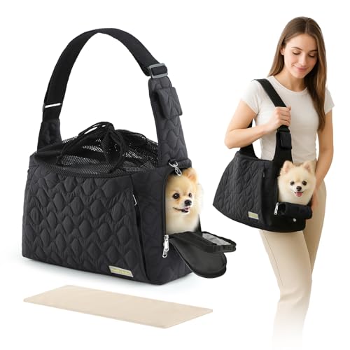 Dog Carrier Sling for Small Dogs, Front Cat Sling & Cats Up to 15 lbs, Dog Purse with Adjustable Strap Front Zipper Pocket, Double Safety Feature, Hands Free for Travel