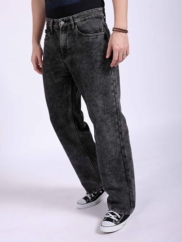 Image of The Indian Garage Co Men Baggy Solid Mid-Rise Stretchable Jeans