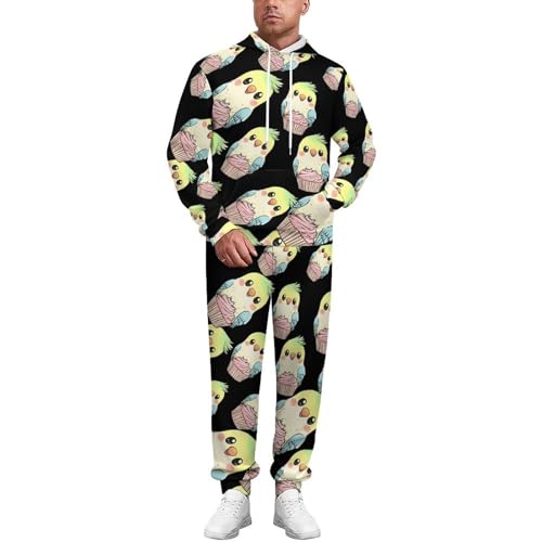 Conjunto de chándal de manga larga con capucha y pantalones deportivos para hombre, diseño de cupcakes, Estilo:, L