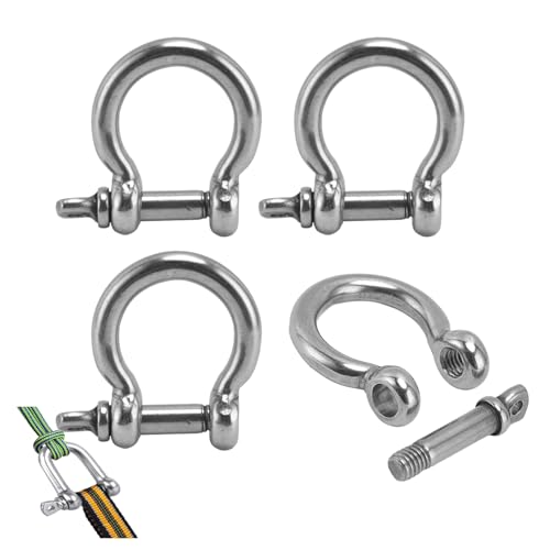 Agatige Stainless Steel Shackle, 4Pcs Screw Pin D Rings Bow Shape Anchor Load Clamp Replacement for Rigging, Traction Steel Wire, Chains Wirerope Lifting (M5)